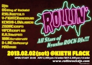 ROLLIN' Dj V-FIGHTER plays again in ROLLIN'!!! 2013/02/02(sat) at Kieth Flack