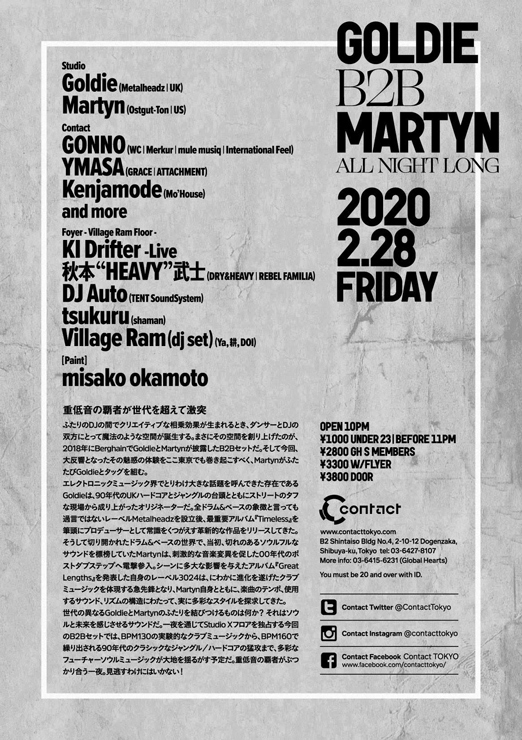 『GOLDIE B2B MARTYN ALL NIGHT LONG』2020年2月28日（金）at 渋谷 Contact