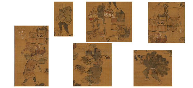蹄斎北馬「十二か月物売図」(後期)、左上の各月の物売は部分図　