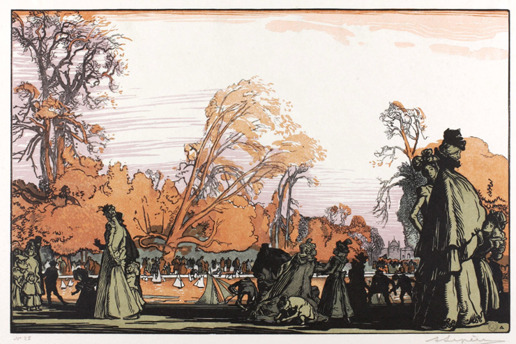 オーギュスト・ルペール（1849-1918） 「チュイルリー公園の池」 1898年 木版（多色） 町田市立国際版画美術館蔵