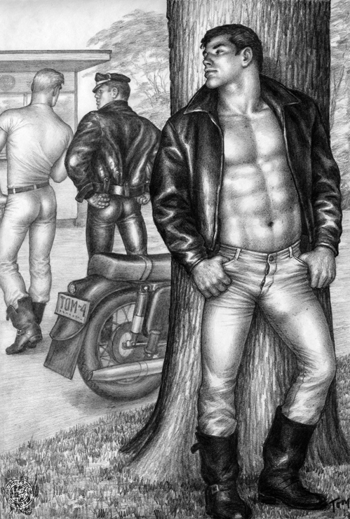 TOM OF FINLAND (Finnish, 1920-1991), Untitled(From the Athletic Model Guild "Motorcycle Thief" series), 1964, Gouache on paper, 12.69 in. x 8.63 in., Tom of Finland Foundation permanent collection, © 1964 - 2020 Tom of Finland Foundation